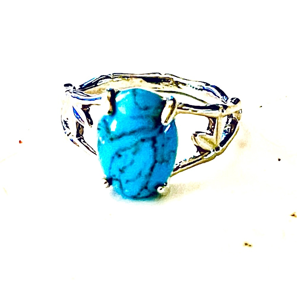 New Handmade Natural Baby Blue Natural Howlite Floral Sterling Silver Ring